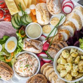 A salad platter with a selection of penny loaves