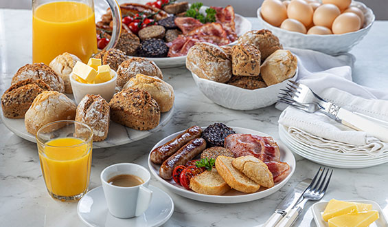 An Irish breakfast with a selection of Penny Loaves