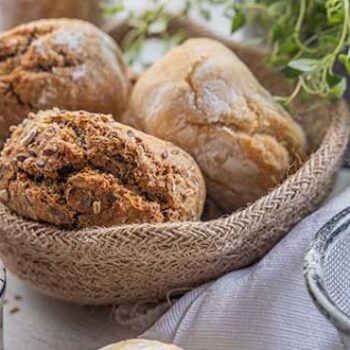 A bread basket with a selection of penny loaves