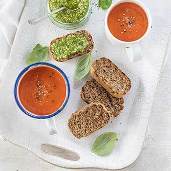 Tomato and Basil Soup Brown Penny Loaf Bread