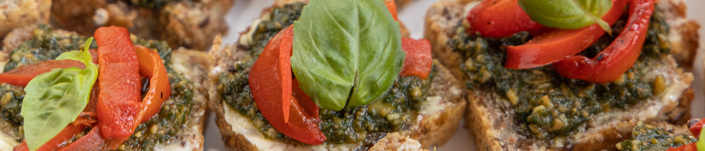 Pesto and Roasted Red Pepper Penny Canapes