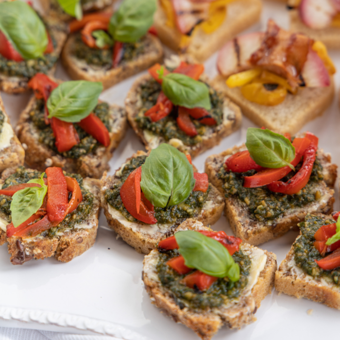 Pesto and Roasted Red Pepper Penny Canapes